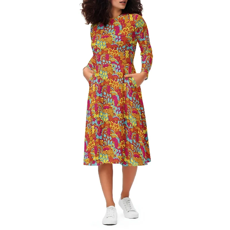 Inela Long Sleeve Fit & Flare Midi Dress Beach unclassified dresses