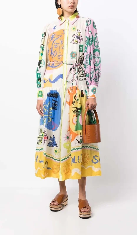 LANTERN SLEEVE PRINT MIDI DRESS Ruffled unclassified dresses