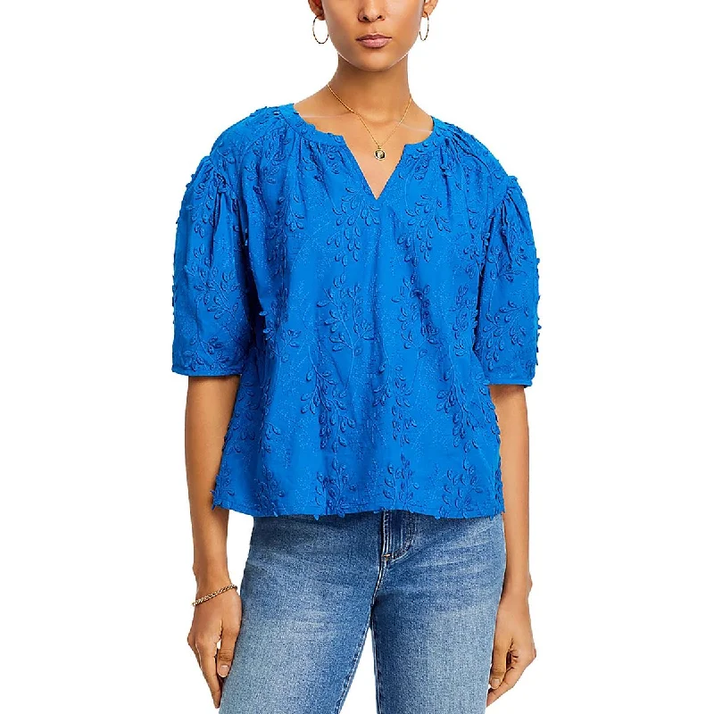 Cupio Womens Embroidered Split Neck Blouse Tiered unclassified dresses