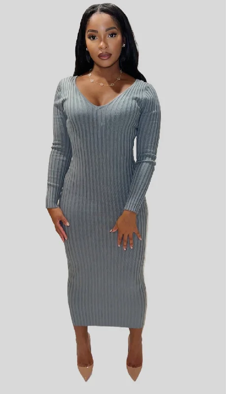 Slim Fit Ribbed Midi Dress Stretchy unclassified dresses