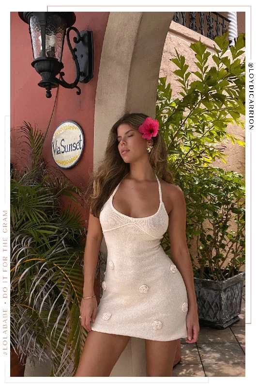 Arianna Halter Mini Dress - Cream Long sleeve mini dresses