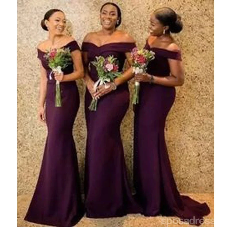 Burgundy Mermaid Off Shoulder Cheap Long Bridesmaid Dresses,WG1322 Vintage maxi dresses
