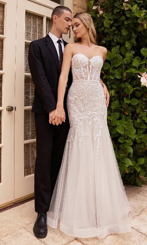 Strapless Long White Mermaid Wedding Dress CB126W Classic Lace Gown