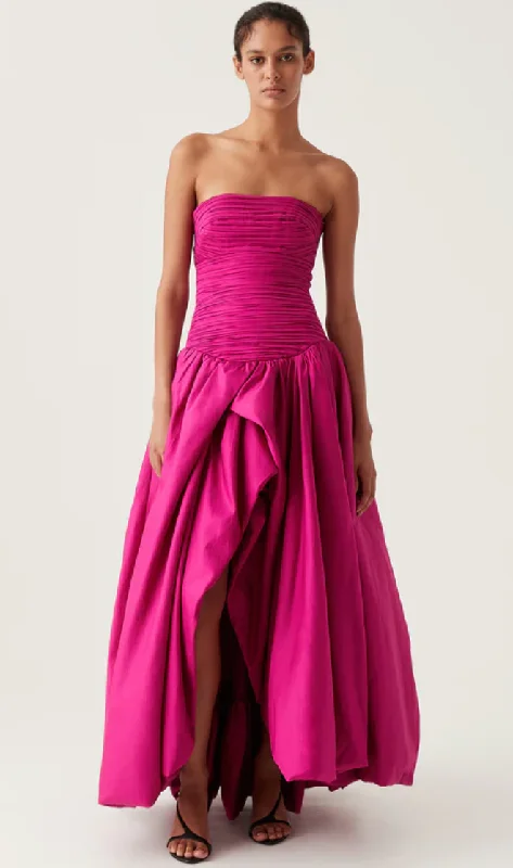 Violette Bubble Hem Maxi Dress (Magenta) Denim Maxi Skirt